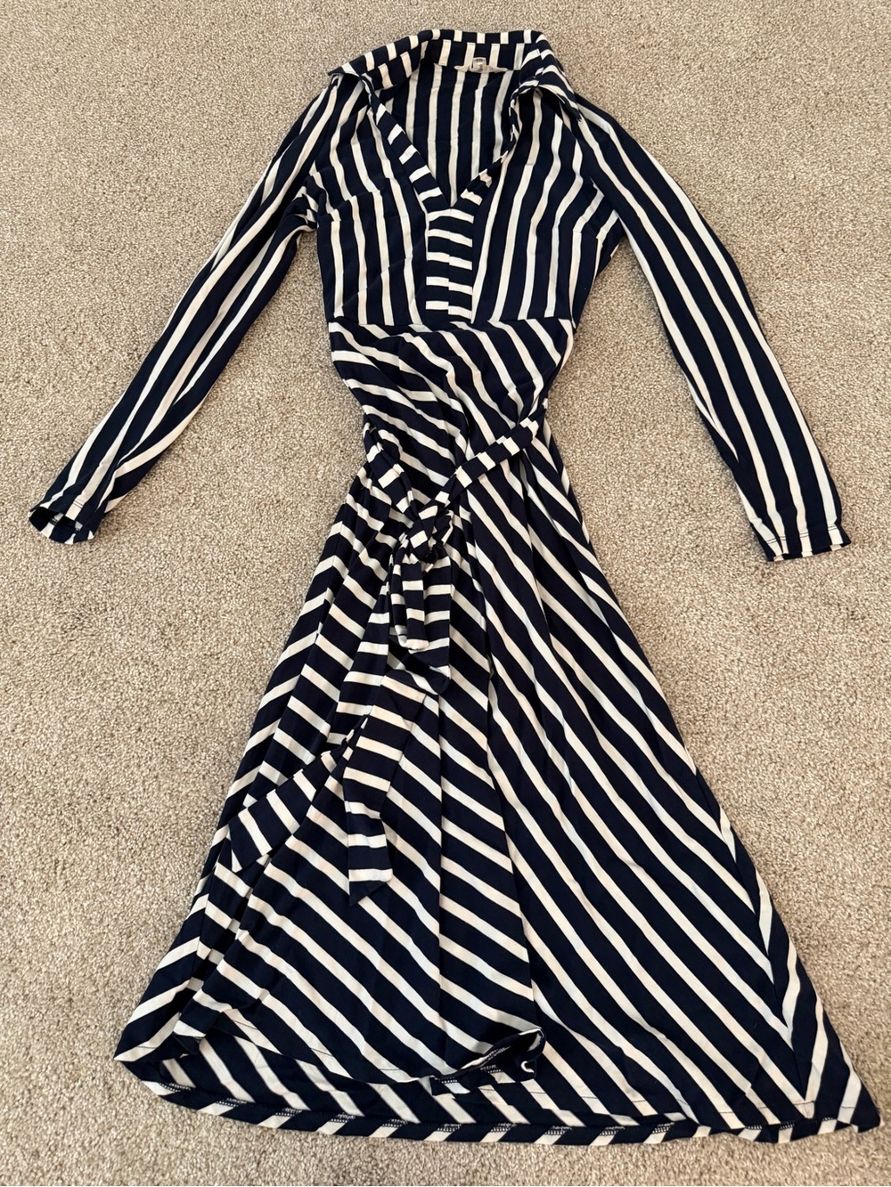 Boden Imogen Collared Jersey Dress Blue white striped long sleeve 2R - Picture 3 of 5